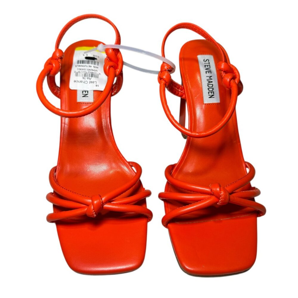 Steve Madden Orange Strappy Block Heel Sandals NWT Size 8.5 Square Toe Knotted - Picture 2 of 8